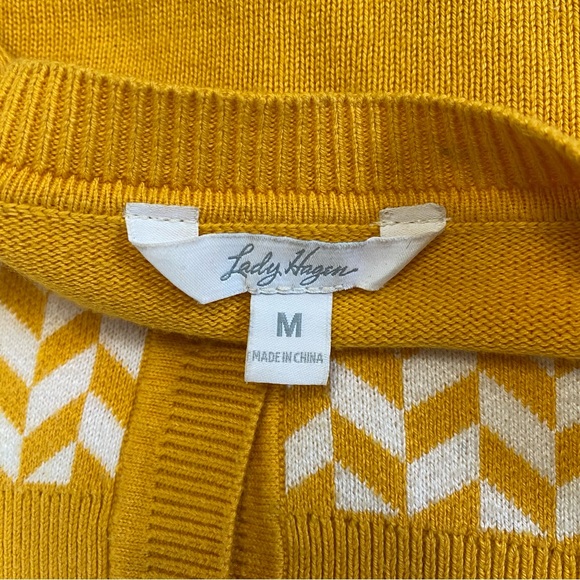 Lady Hagen Yellow Herringbone Golf Cardigan v-Neck Womens Size M Preppy Sporty - Picture 4 of 8
